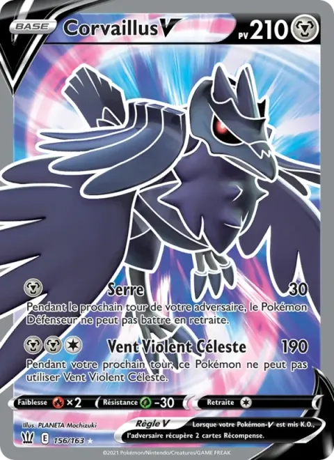 Carte Pokémon Corvaillus V 156/163, extension Styles de combat