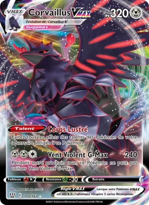 Carte Pokémon Corvaillus VMAX 110/163, extension Styles de combat