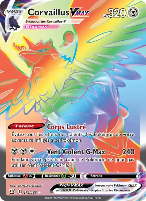 Carte Pokémon Corvaillus VMAX 171/163, extension Styles de combat