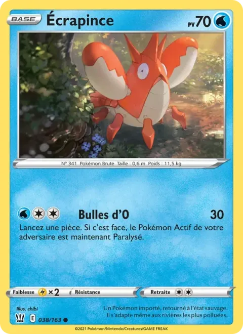 Carte Pokémon Écrapince 038/163, extension Styles de combat