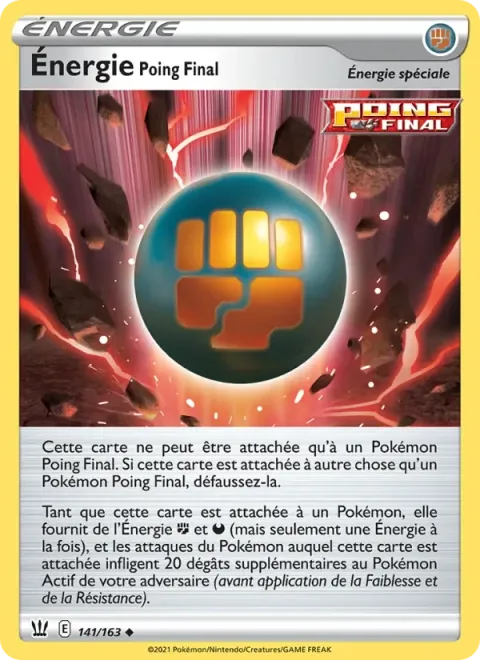 Carte Pokémon Énergie Poing Final 141/163, extension Styles de combat