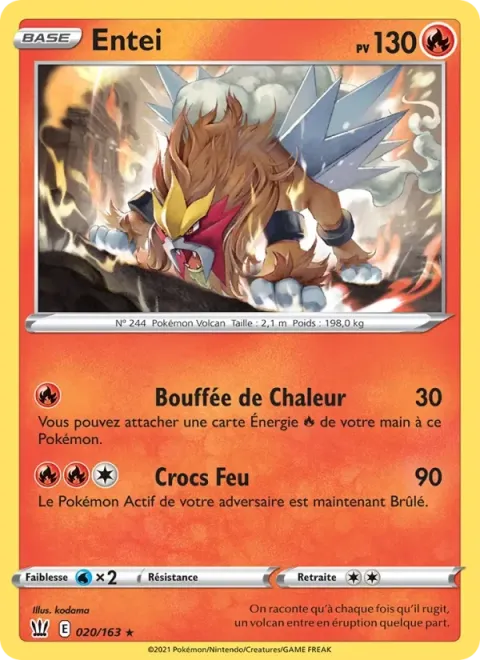Carte Pokémon Entei 020/163, extension Styles de combat