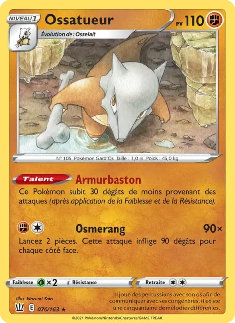 Carte Pokémon Ossatueur 070/163, extension Styles de combat