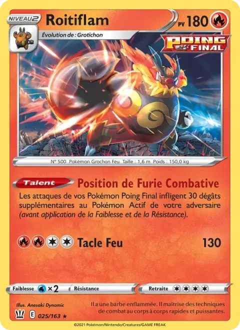 Carte Pokémon Roitiflam 025/163, extension Styles de combat