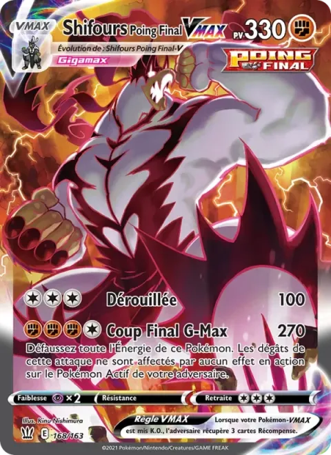 Carte Pokémon Shifours Poing Final VMAX 168/163, extension Styles de combat