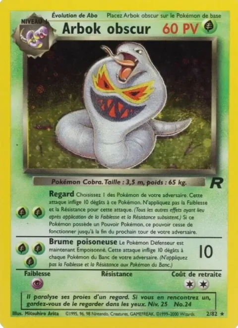 Carte Pokémon Arbok obscur 002/082, extension Team Rocket