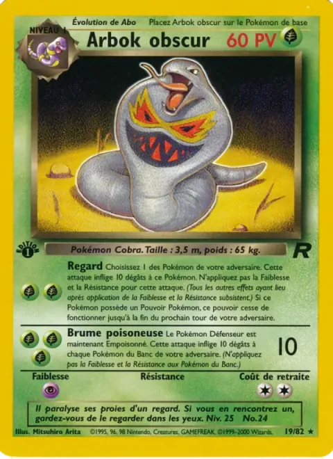 Carte Pokémon Arbok obscur 019/082, extension Team Rocket