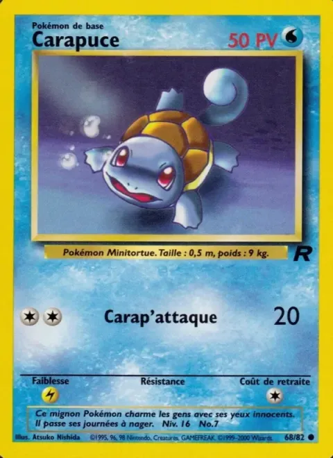 Carte Pokémon Carapuce 068/082, extension Team Rocket