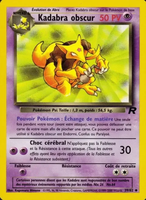 Carte Pokémon Kadabra obscur 039/082, extension Team Rocket