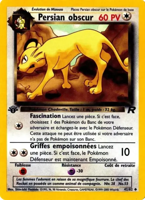 Carte Pokémon Persian obscur 042/082, extension Team Rocket