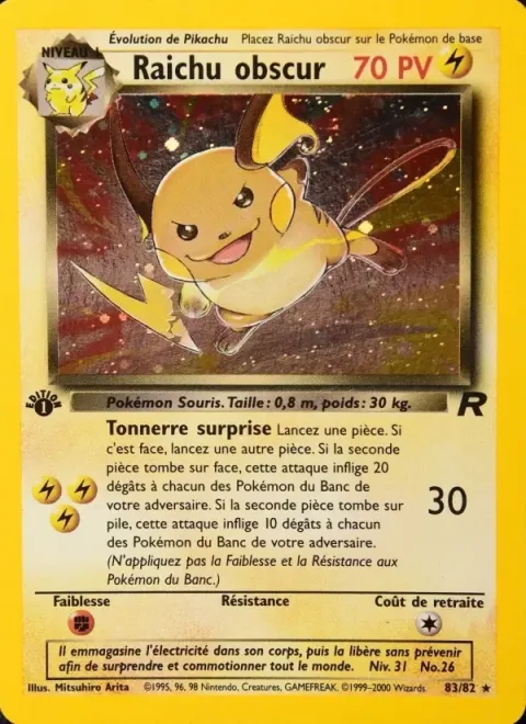 Carte Pokémon Raichu obscur 083/082, extension Team Rocket