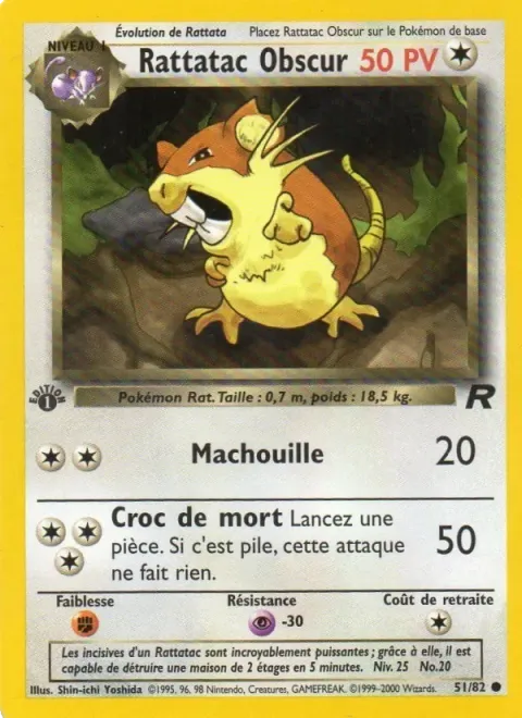 Carte Pokémon Rattatac obscur 051/082, extension Team Rocket