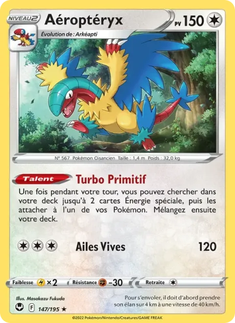 Carte Pokémon Aéroptéryx 147/195, extension Tempête Argentée