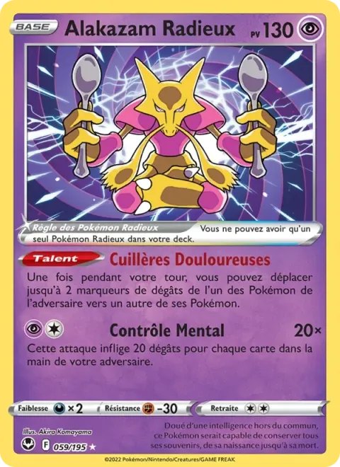 Carte Pokémon Alakazam Radieux 059/195, extension Tempête Argentée