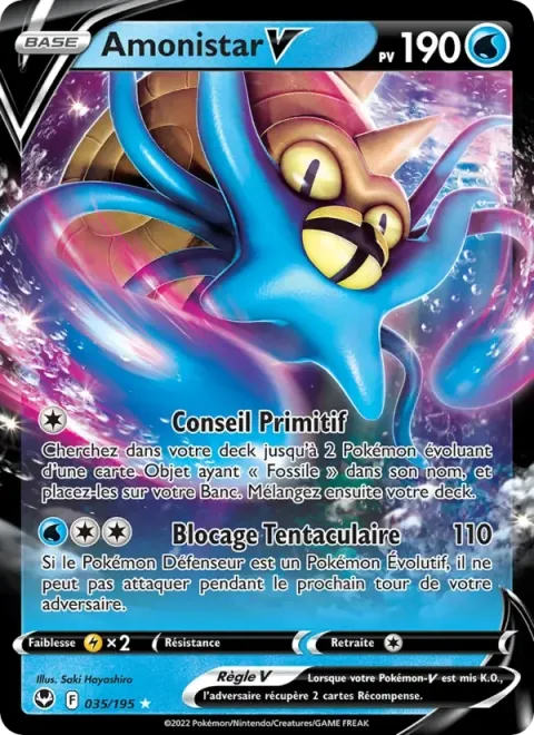 Carte Pokémon Amonistar V 035/195, extension Tempête Argentée