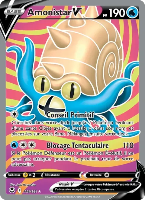 Carte Pokémon Amonistar V 174/195, extension Tempête Argentée