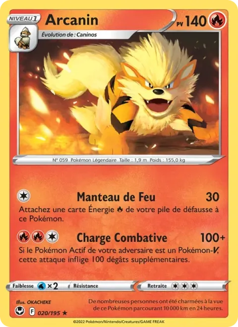 Carte Pokémon Arcanin 020/195, extension Tempête Argentée