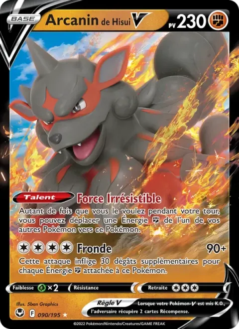 Carte Pokémon Arcanin de Hisui V 090/195, extension Tempête Argentée