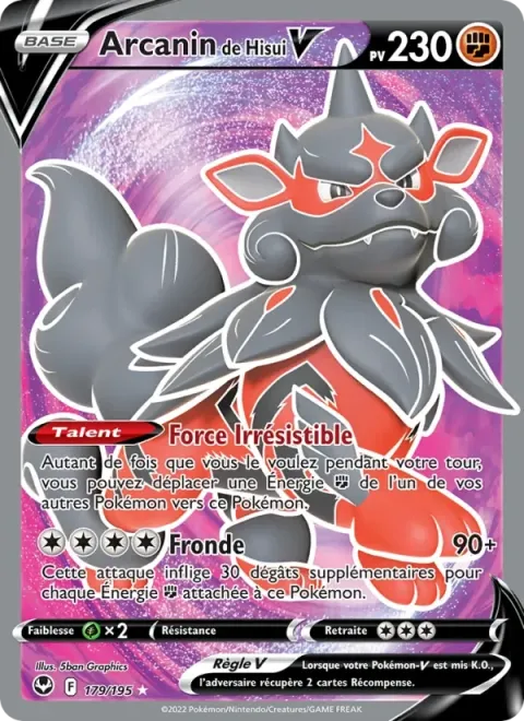 Carte Pokémon Arcanin de Hisui V 179/195, extension Tempête Argentée