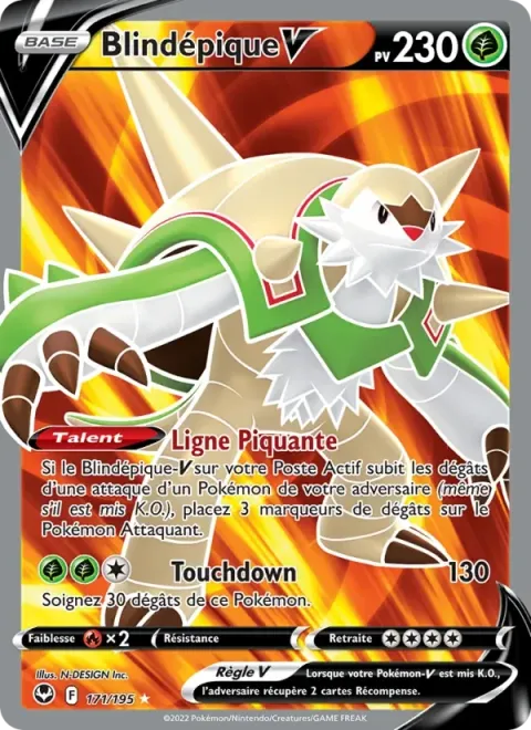 Carte Pokémon Blindépique V 171/195, extension Tempête Argentée