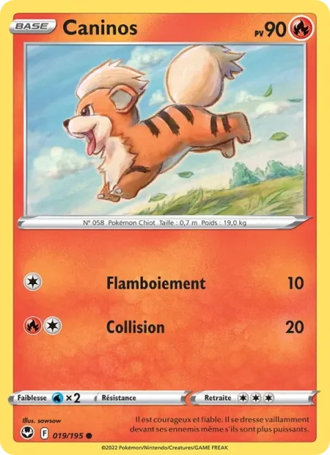 Carte Pokémon Caninos 019/195, extension Tempête Argentée