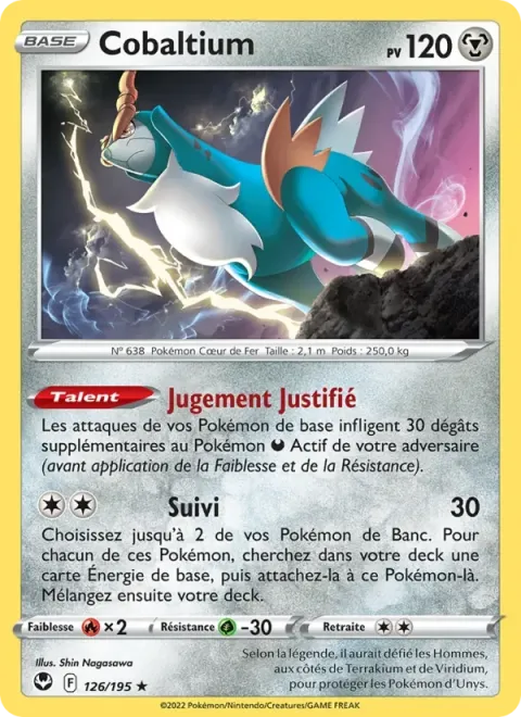 Carte Pokémon Cobaltium 126/195, extension Tempête Argentée
