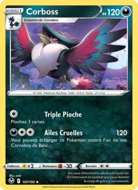 Carte Pokémon Corboss 107/195, extension Tempête Argentée
