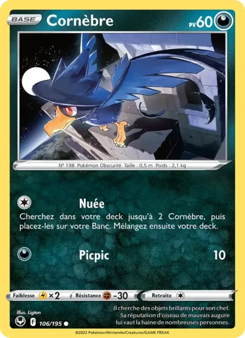Carte Pokémon Cornèbre 106/195, extension Tempête Argentée
