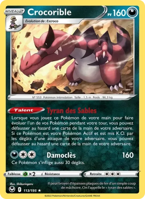 Carte Pokémon Crocorible 113/195, extension Tempête Argentée
