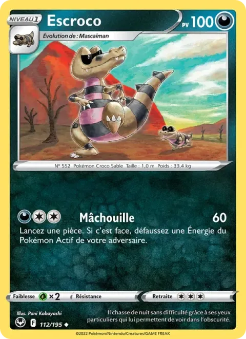 Carte Pokémon Escroco 112/195, extension Tempête Argentée
