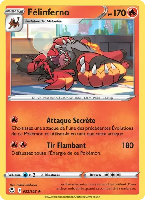 Carte Pokémon Félinferno 032/195, extension Tempête Argentée