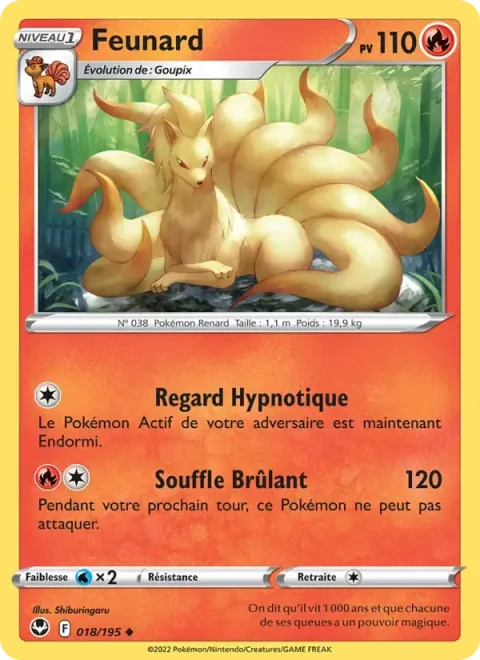 Carte Pokémon Feunard 018/195, extension Tempête Argentée