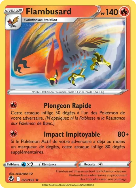 Carte Pokémon Flambusard 029/195, extension Tempête Argentée