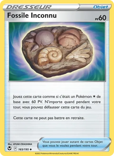 Carte Pokémon Fossile Inconnu 165/195, extension Tempête Argentée