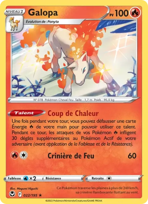 Carte Pokémon Galopa 022/195, extension Tempête Argentée