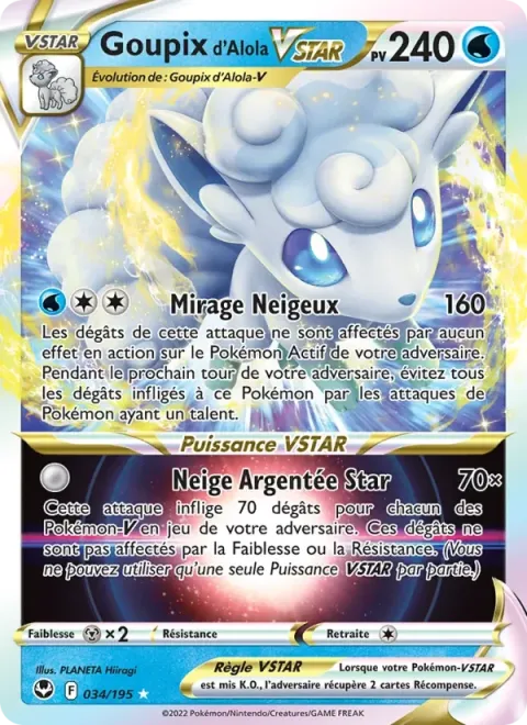 Carte Pokémon Goupix d’Alola VSTAR 034/195, extension Tempête Argentée