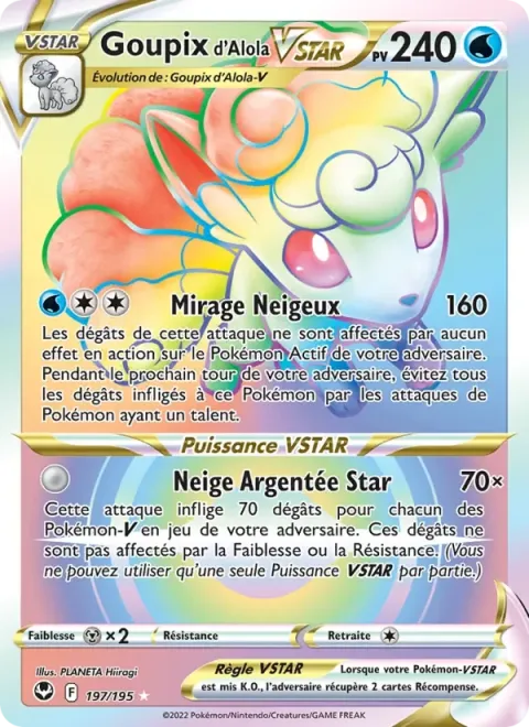 Carte Pokémon Goupix d’Alola VSTAR 197/195, extension Tempête Argentée
