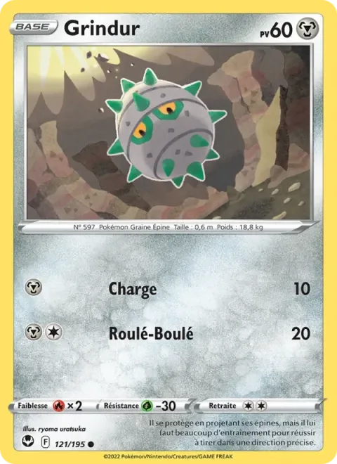 Carte Pokémon Grindur 121/195, extension Tempête Argentée