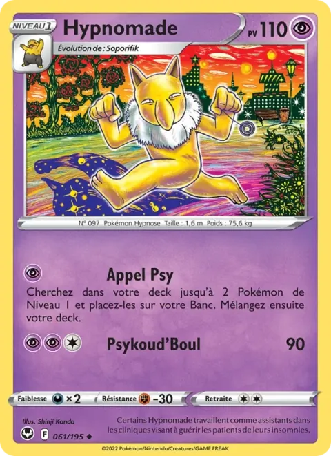 Carte Pokémon Hypnomade 061/195, extension Tempête Argentée