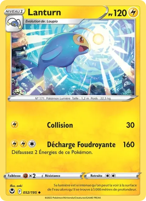 Carte Pokémon Lanturn 052/195, extension Tempête Argentée