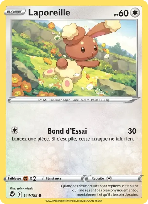 Carte Pokémon Laporeille 144/195, extension Tempête Argentée