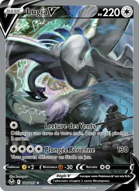 Carte Pokémon Lugia V 186/195, extension Tempête Argentée