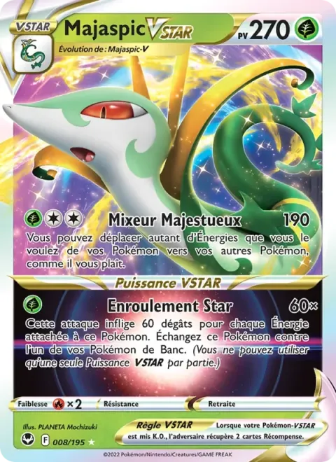 Carte Pokémon Majaspic VSTAR 008/195, extension Tempête Argentée