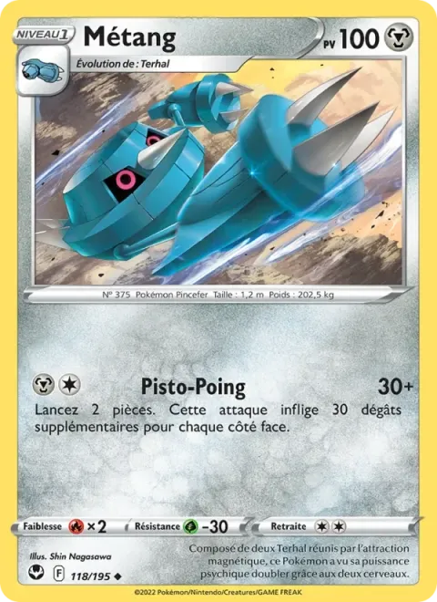 Carte Pokémon Métang 118/195, extension Tempête Argentée