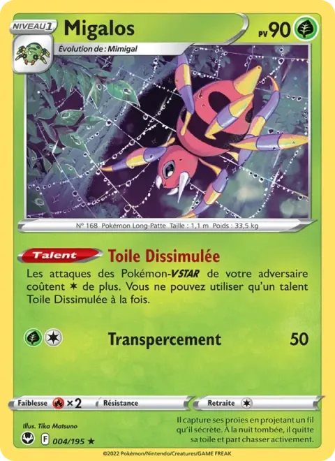 Carte Pokémon Migalos 004/195, extension Tempête Argentée