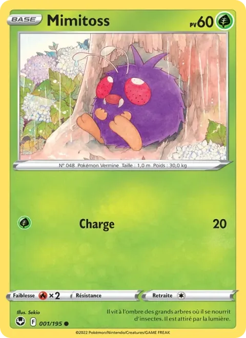 Carte Pokémon Mimitoss 001/195, extension Tempête Argentée