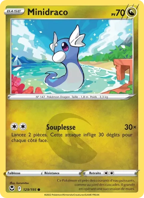 Carte Pokémon Minidraco 129/195, extension Tempête Argentée