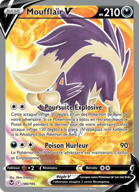 Carte Pokémon Moufflair V 180/195, extension Tempête Argentée