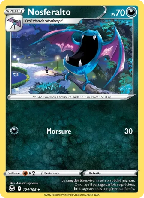 Carte Pokémon Nosferalto 104/195, extension Tempête Argentée