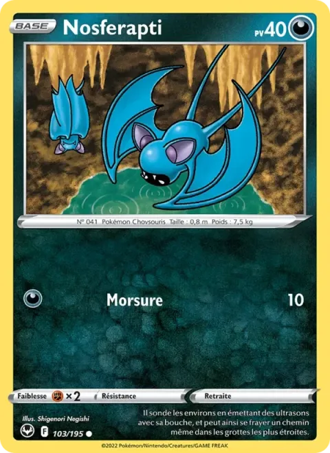 Carte Pokémon Nosferapti 103/195, extension Tempête Argentée